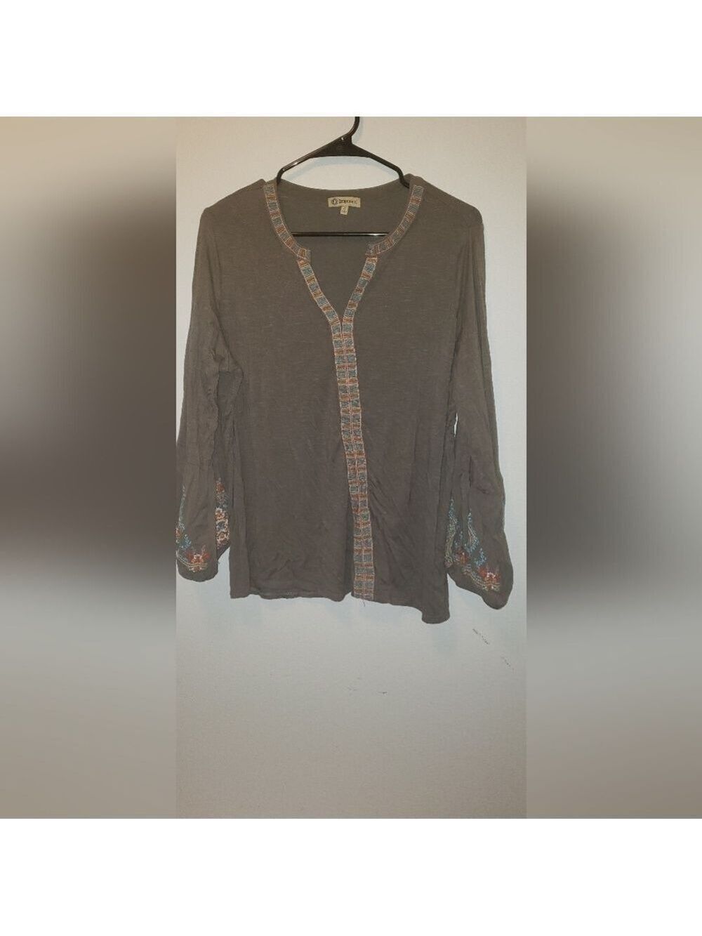 Democracy Large Long Sleeve Embroidered Top